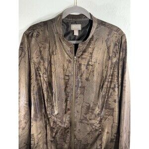 Chico's Brown Faux Sheen Snakeskin X-Large Sz 3 Woman Zippered Lined Soft Jacket